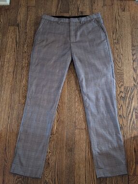 Men's Gray Brown Plaid Slim Dress Pants